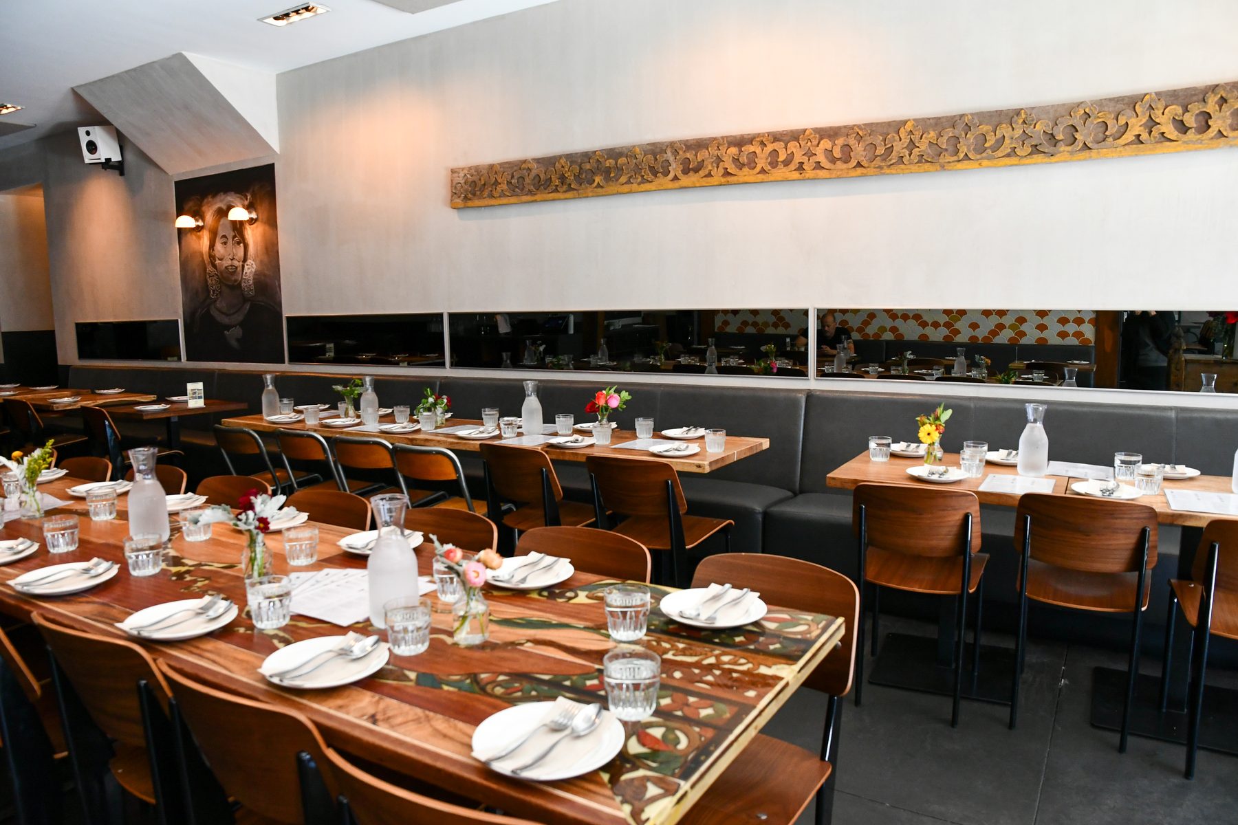 The Mission dining room set for service