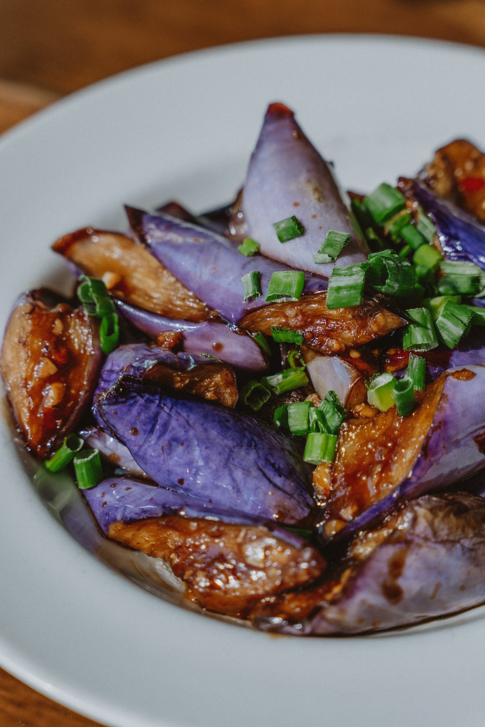 Wok-blistered eggplant