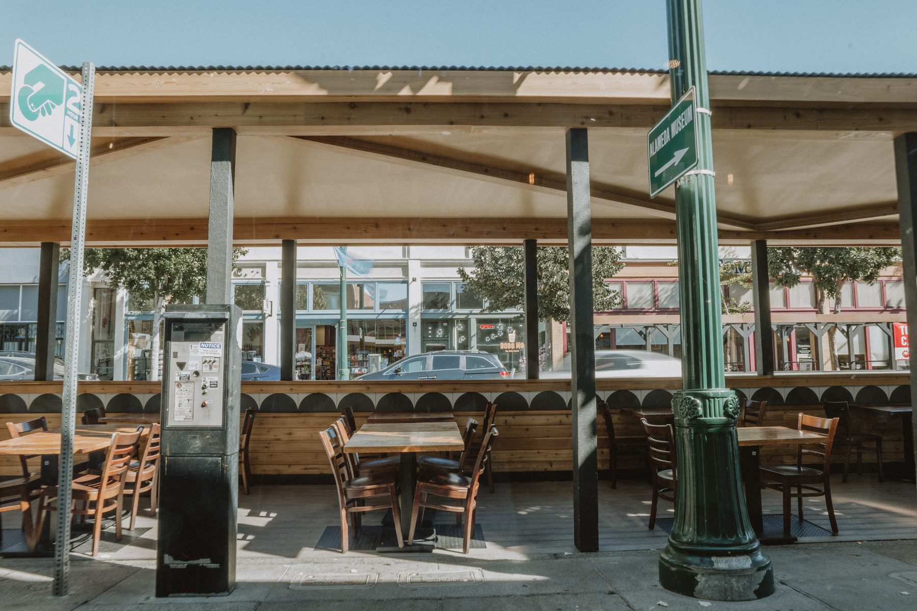 Burma Superstar Alameda — outdoor parklet seating on Park Street